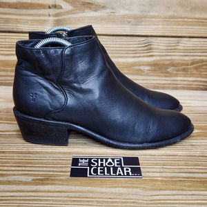 Frye Womens Carson Piping Ankle Boots Booties Black Leather Block Zip 8 B